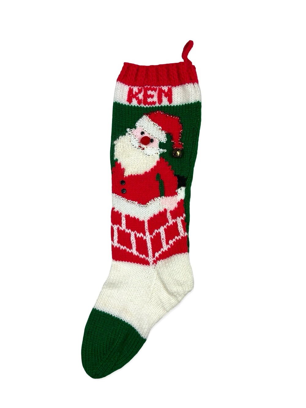Vintage 1987 Handknit KEN Christmas Stocking